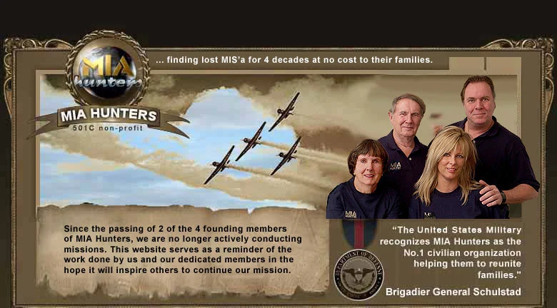 The original MIA Hunters header, including the founders and the notice that active missions have ended